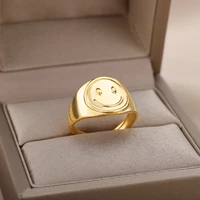 vintage smile face rings for women stainless steel smiling simple open finger ring couple emo jewelry gift bijoux femme