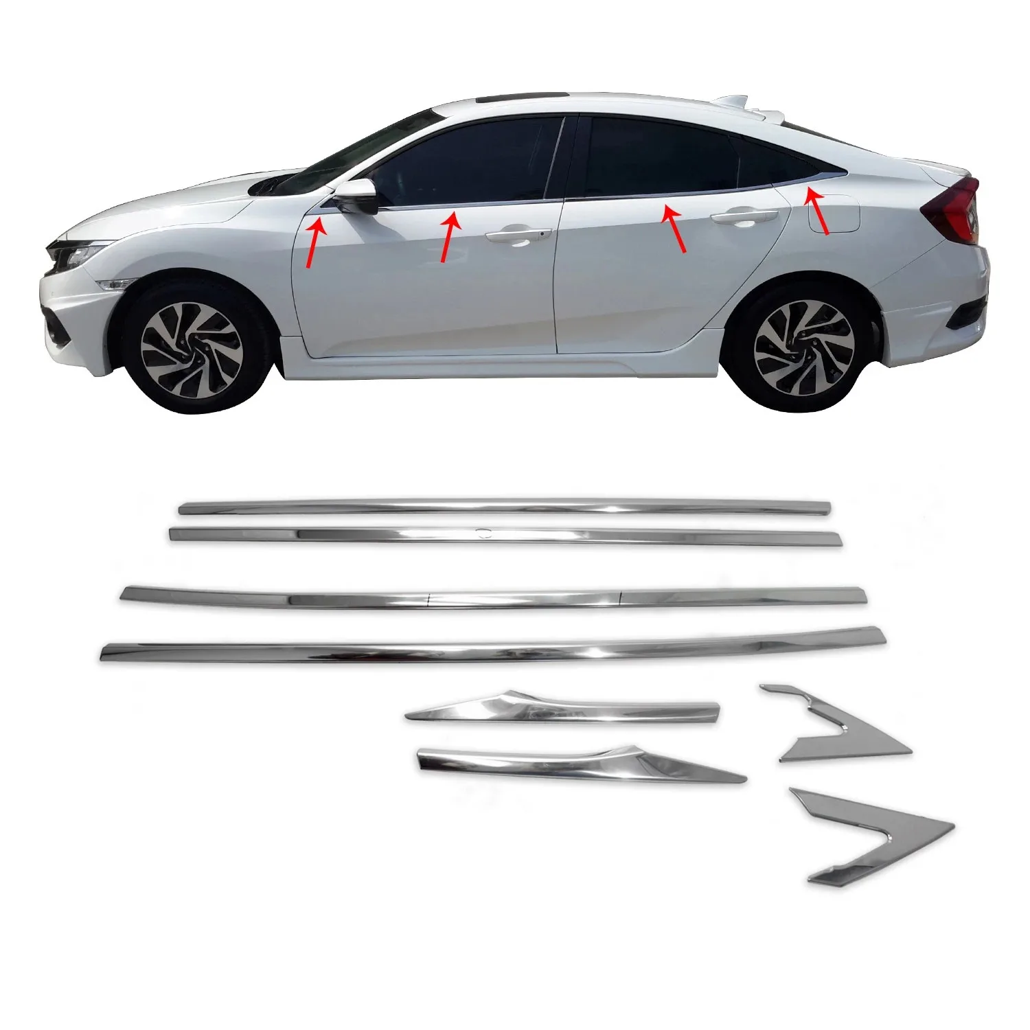 

Honda Civic FC5 Chrome Window Frame Trim 8 Piece Stainless Steel (2016-)