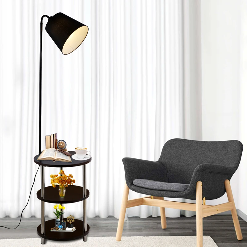 Nordic solid wood modern 220V360 degree rotating leisure small table floor lamp LED coffee table living room bedroom villa lamp