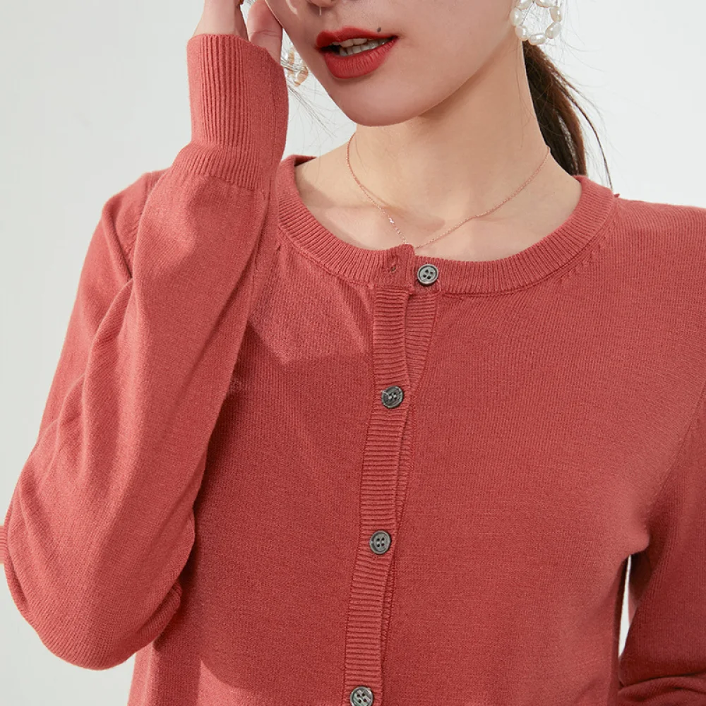 

Autumn Winter Women Knitted Coat O-Neck Solid Color Korean Fashion All-Match Elegant Single Breasted Knitted Cardigan Sweater