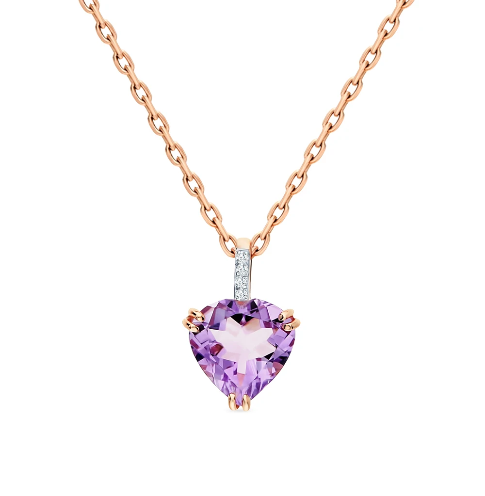 Золотая подвеска с аметистом и бриллиантами SUNLIGHT проба 585|Подвески| |