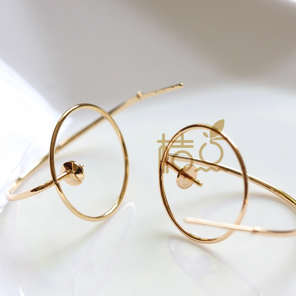 

2 Pieces (One Pair) Gold Plated Brass Earring Post - Ring Shape 28x18mm (4398C)
