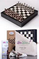 Classic Chrome Casting 36 cm x 36 cm First Class Luxury Marble Covered Chess Set with Chest High Grade Professional Set Quality