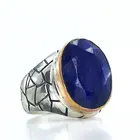 Специальное кольцо для мужчин из натурального сапфирового камня и серебра ручной работы