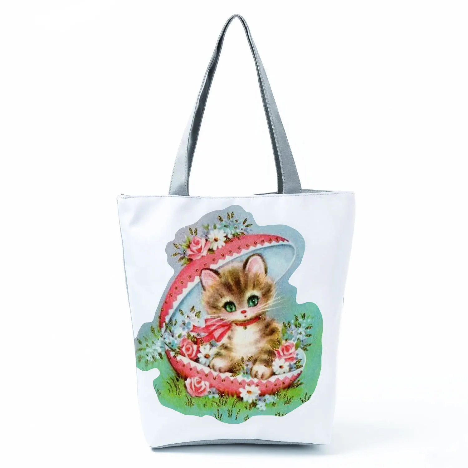 

Cat and Shell Handbag Cute Fashion High Capacity Portable Outdoor Beach Shoulder Bag Eco Reusable Shopping Bag Custom Pattern