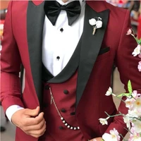 2022 tailor made men suit formal slim fit best man groom wedding tuxedo business jacket double breasted vest pants 3pcs
