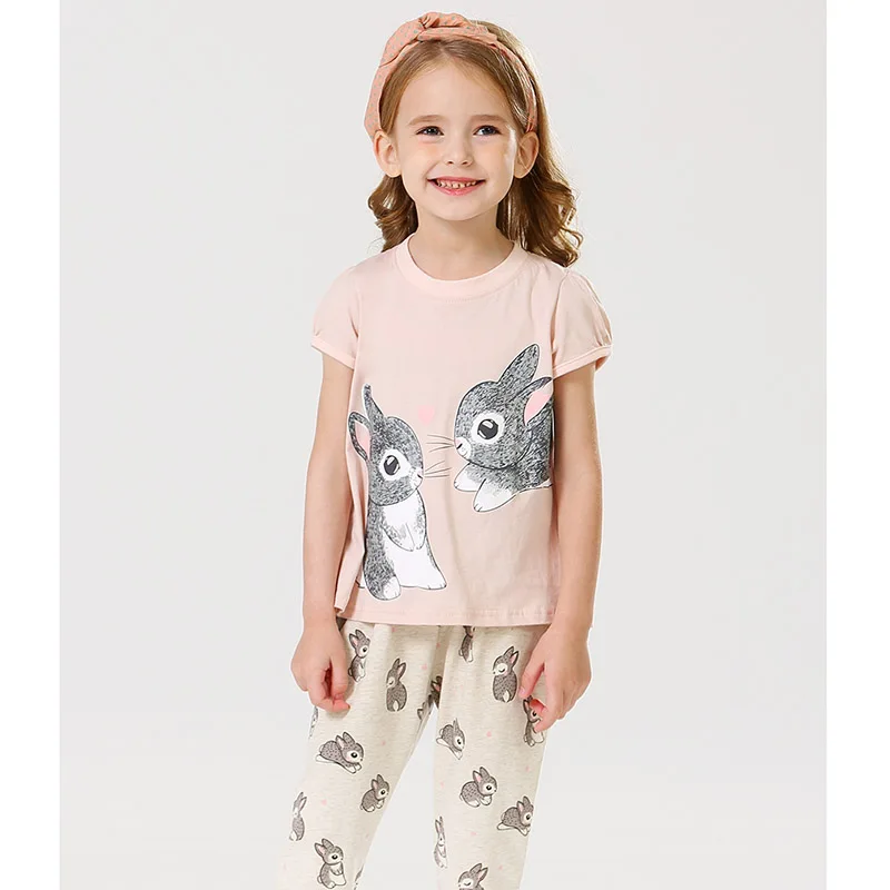 

Summer Bunny t-shirt Leggings Pants Outfit 100% Combed Cotton Baby Girl Clothes Sets Kids Short Sleeve Tee Infant Children Suits