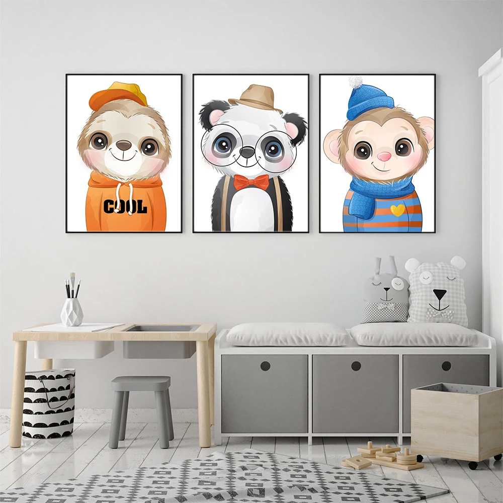 

Modern Animals Poster Sloth Panda Monkey Canvas Painting Minimalist Art Print Kids Room Wall Picture For Living Room Home Decor