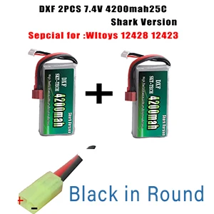 2PCS 4200mah Black 2 шт. DXF RC Lipo батарея 2s 7,4 V 2700mAh 4200mah 20C Max 40C для Wltoys 12428 feiyue 03 JJRC Q39 Запчасти для обновления - Цвет: 2PCS 4200mah Black