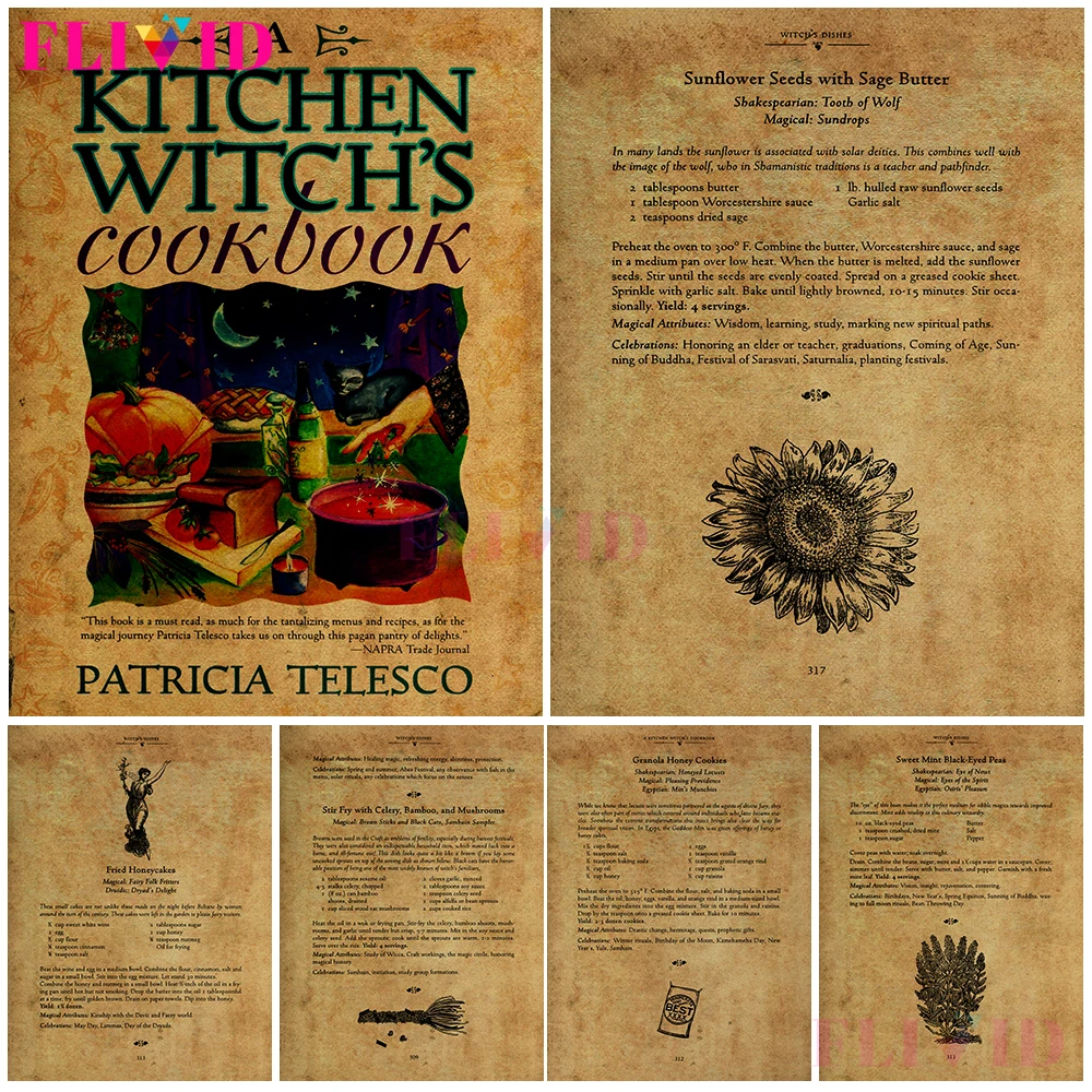 

Kitchen Witch's Cookbook Posters And Print Witch's Dishes Wall Art Canvas Print Witchcraft Food Formula Decor Pictures Unframed