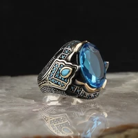 turkish handmade 925 sterling silver jewelry aquamarine stone mens ring