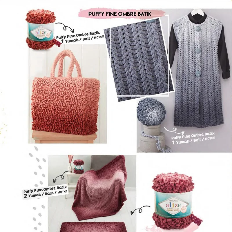 Пряжа Alize PUFFY FINE OMBRE BATIK 500гр % 100 Микрополиэстер без игл крючок одеяло сумки шаль
