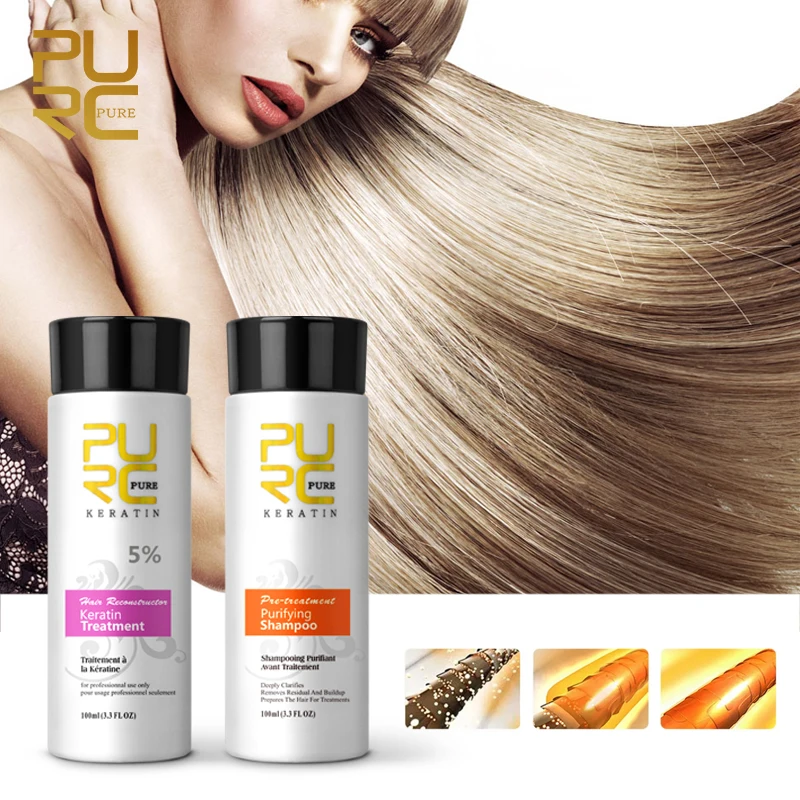 

PURC Brazilian Keratin Treatment + Purifying Shampoo Straightening for Hair Scalp Treatment Curly Hair Products Hair Care Set