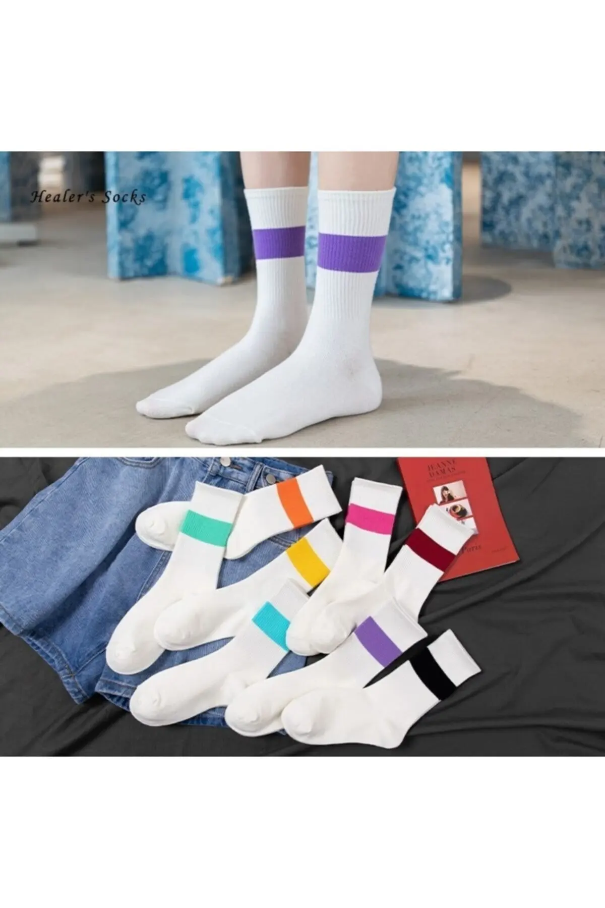 8 Pairs Multicolor Unisex College Tennis Socks