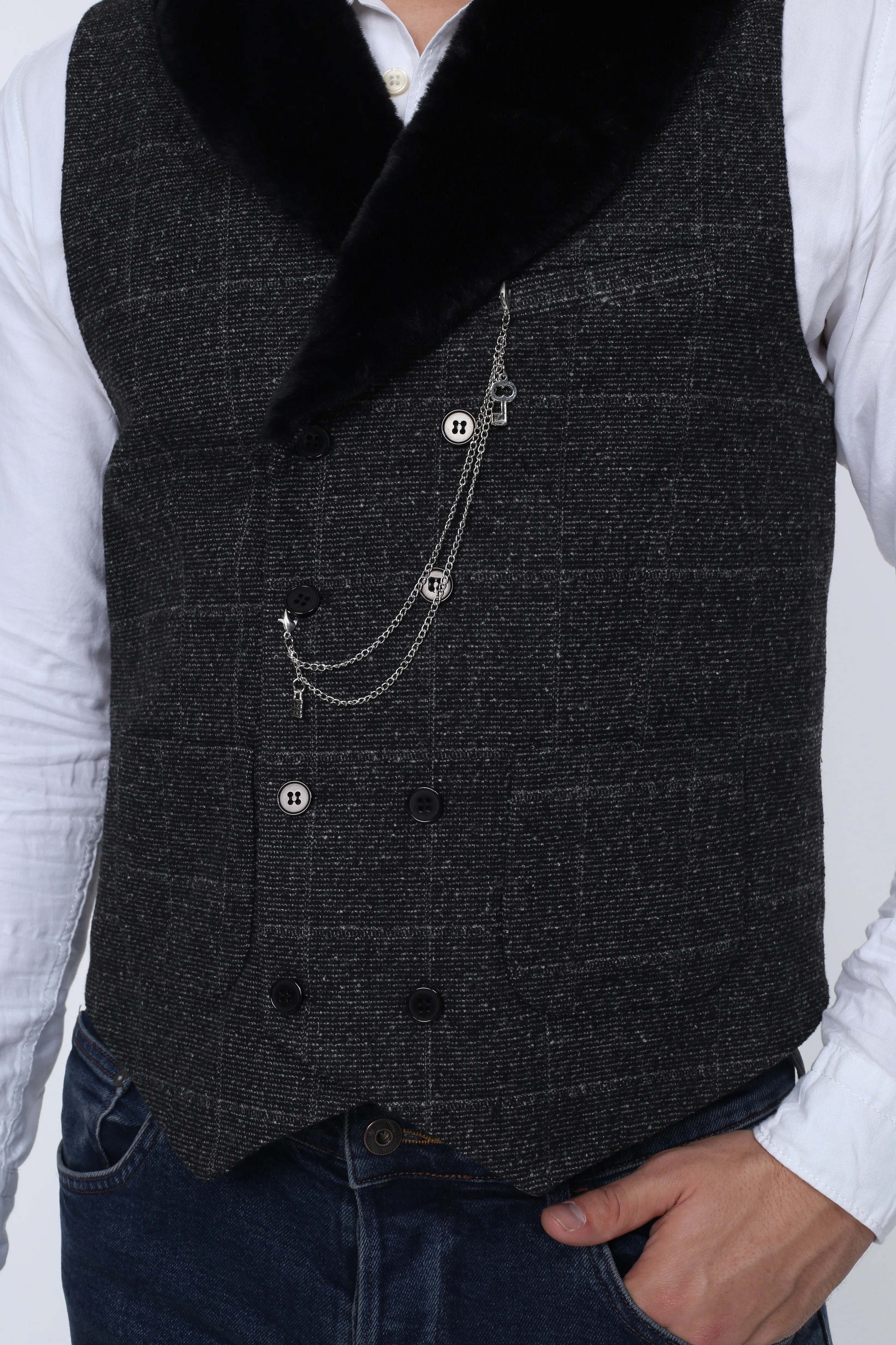 

ZENZEN 01351-06 MENS FURRY WAISTCOAT BLACK For Men SLIM FIT MADE IN TURKEY Gift For Man EUROPEAN SIZE