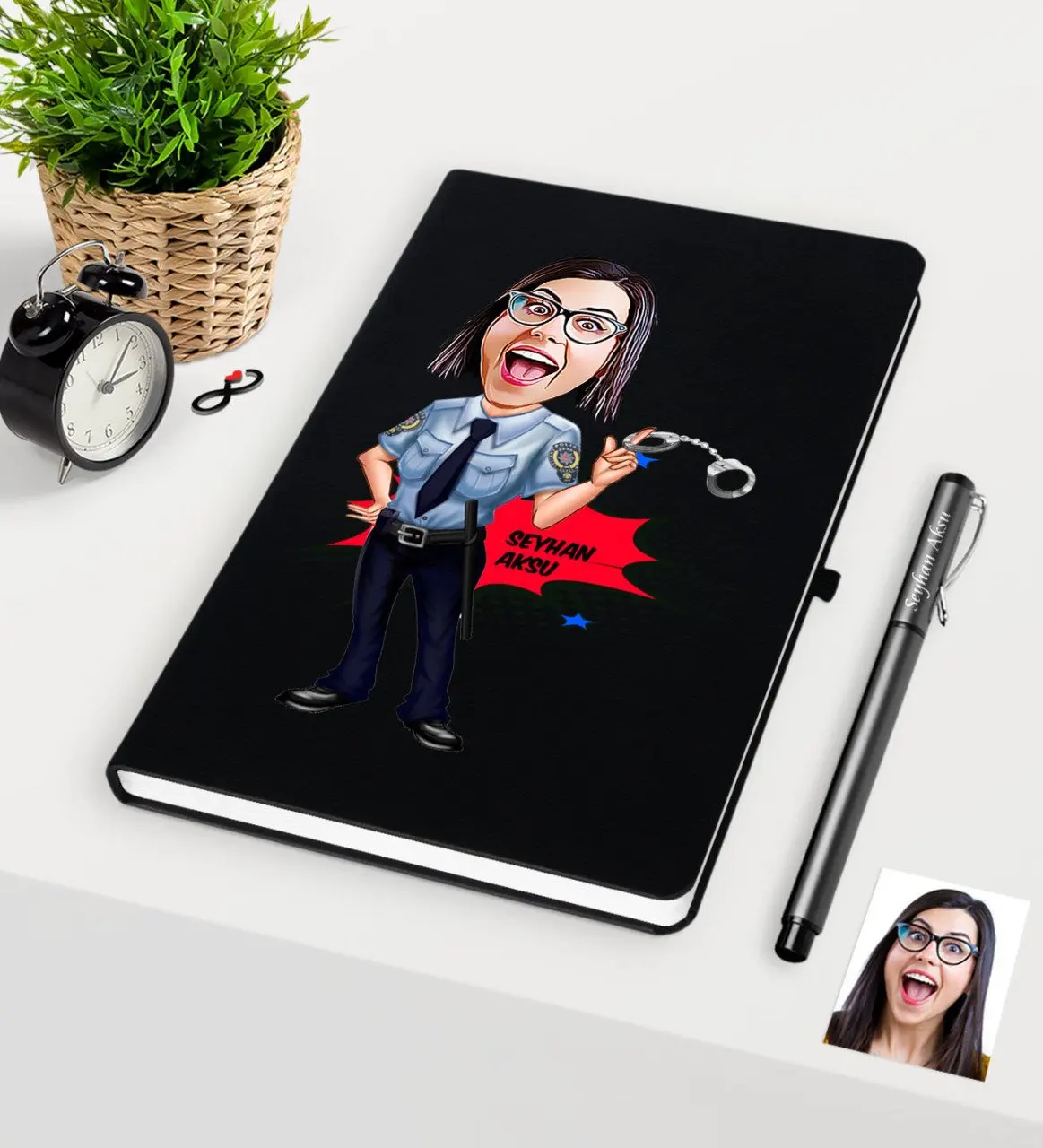 Персонализированные Женские Polis Caricature черная ручка для записной книжки набор| |