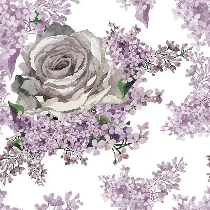 

Curtain Rose and Lilac Flowers Watercolor Floral Soft Colored Artwork Printed Gray Purple Green