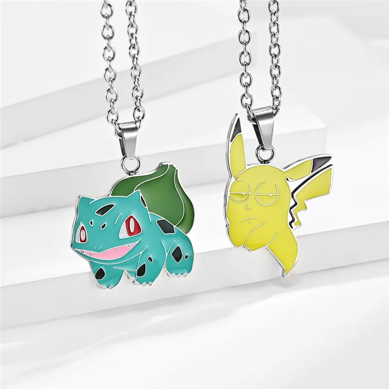

KPOP 1PCS POKEMON Pikachu Bulbasaur Necklace Pendant Anime Cartoon Cute Fans Collection Gifts U1