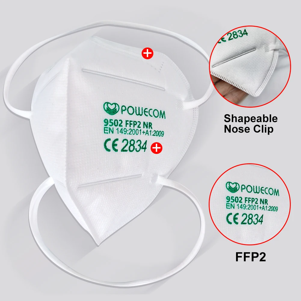 Powecom CE FFP2 Mask Headband Style Safety Face Masks Respirator 95% Filtration Mouth Muffle Cover Genuine Protective | Красота и