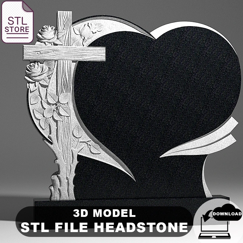 3d модель памятник сердце с крестом и розами STL файл для создания управляющей