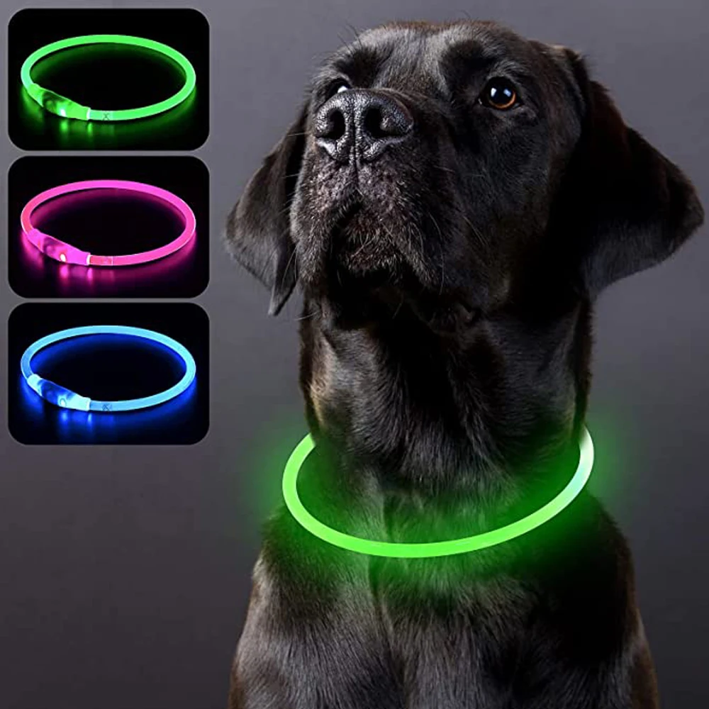 

Glowing LED Dog Collar USB Rechargeable Pet Collar Silicone Adjustable Light Up Doggy Collar For Night Time Walking Exercising