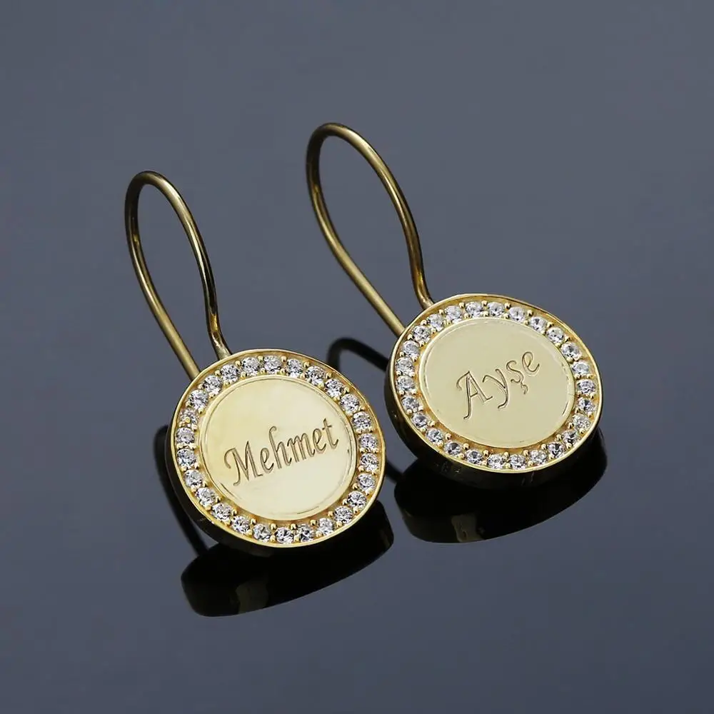 

Vaoov 925 Sterling Silver Stone Personalized Name Round Earring - Made in Turkey