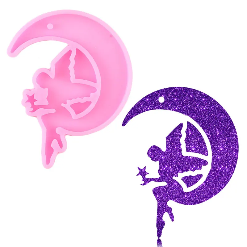 Блестящая Глянцевая подвеска в виде Луны из эпоксидной смолы силиконовая форма