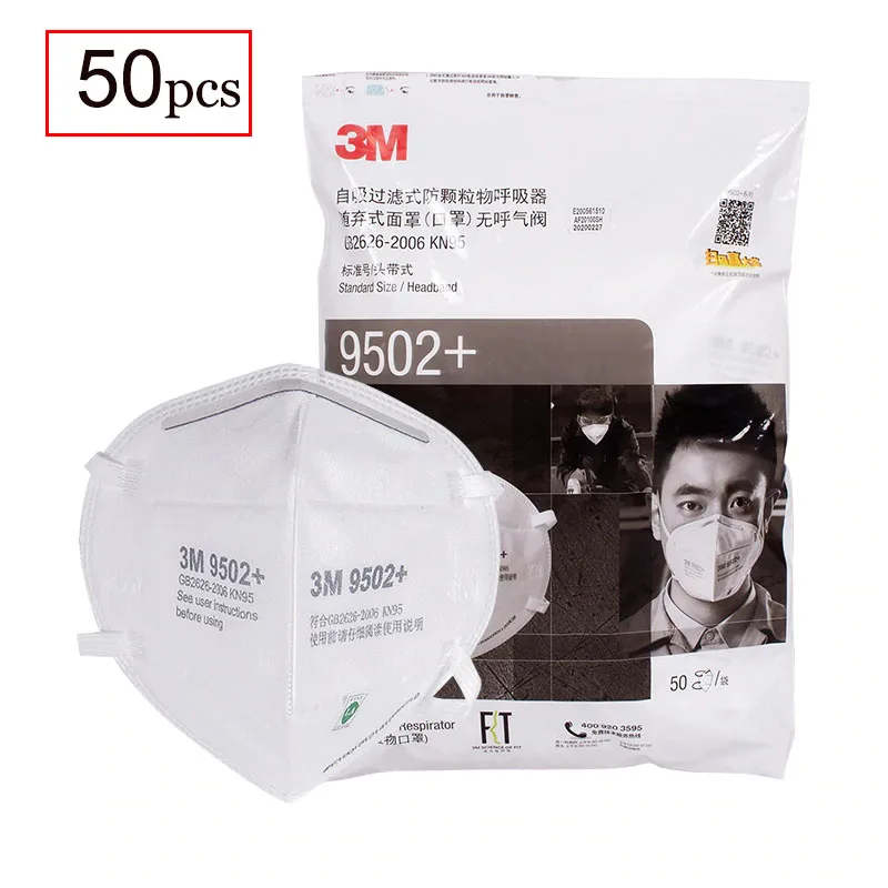 

50pcs/Bag 3M 9502+ KN95 Particulate Dust Mask Respirator Headband Anti-haze Protective Virus Masks Authentic 3M Original