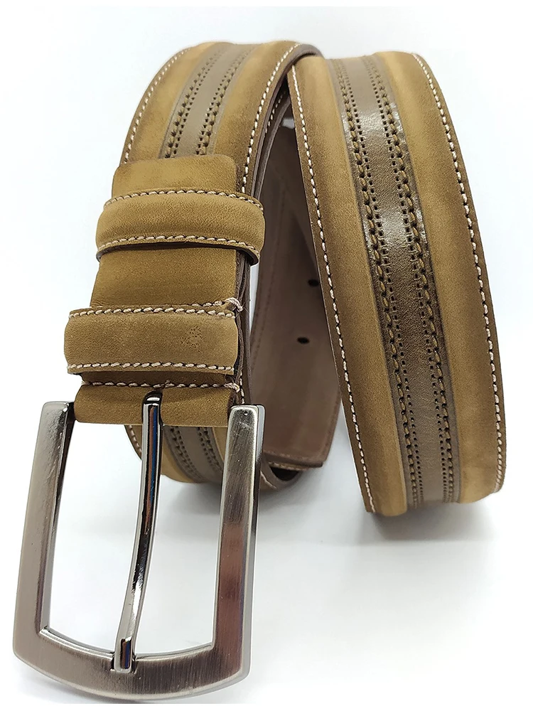 Genuine Nubuck Leather Handmade Gold Man Belt High Quality Calfskin For Pants Metal BuckleFor Casual Gift For Valentine's Day images - 6