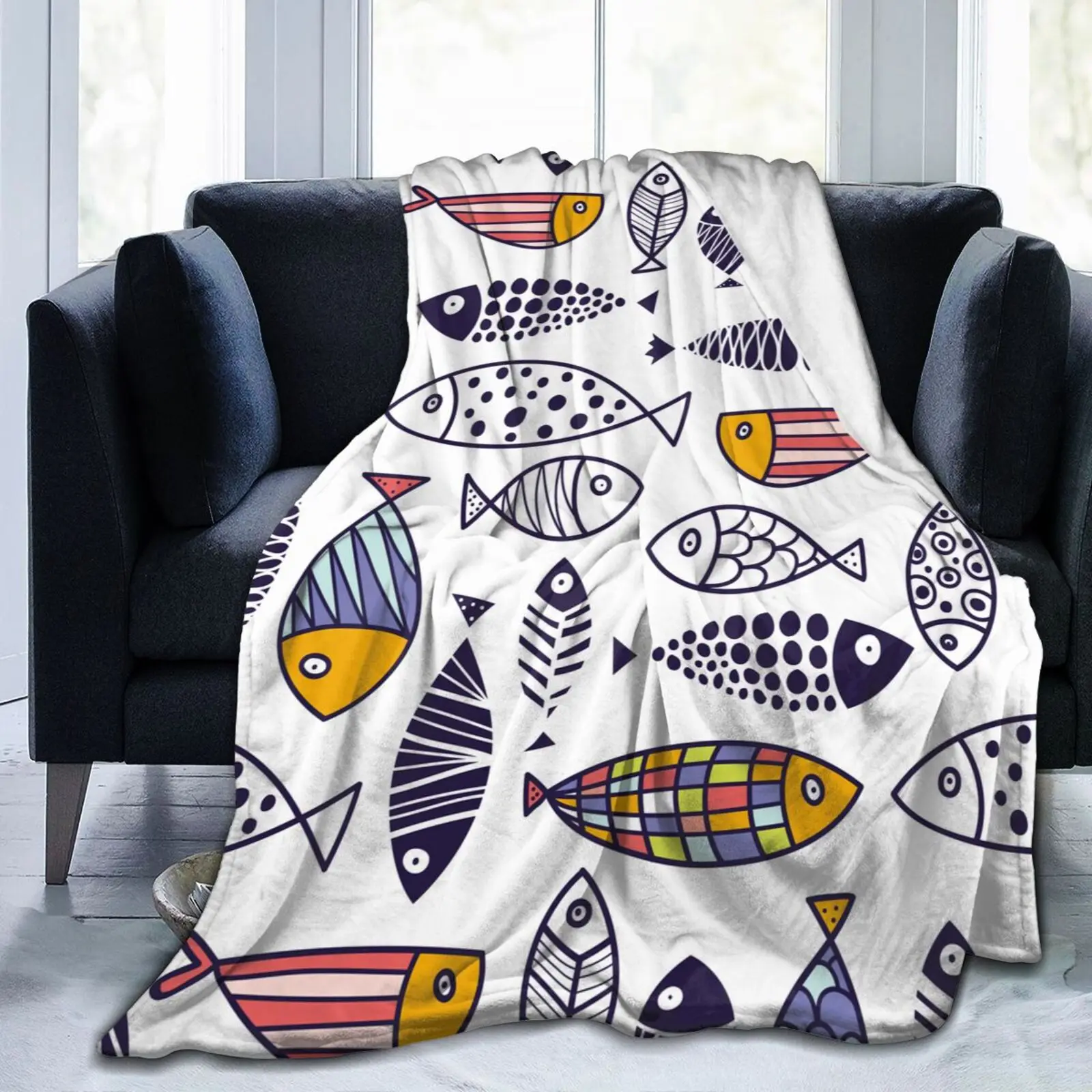 

Cute Fish Cartoon Decorative New Age Tie Dye Soft Cozy Fleece Blanket Dropship Wholesale Family Winter Flannel Throw Homedecor