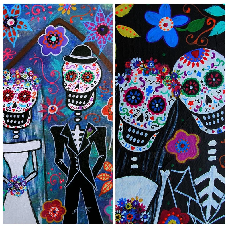 

Mexican Day Of The Dead Sugar Skulls Floral Wedding Posters Canvas Wall Art By Ho Me Lili For Livingroom Bedroom Decor