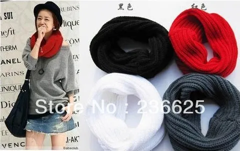 2015  New Fashion Women Warm Knit Neck Circle Wool Blend Cowl Snood Long Scarf Shawl Wrap Free Shipping