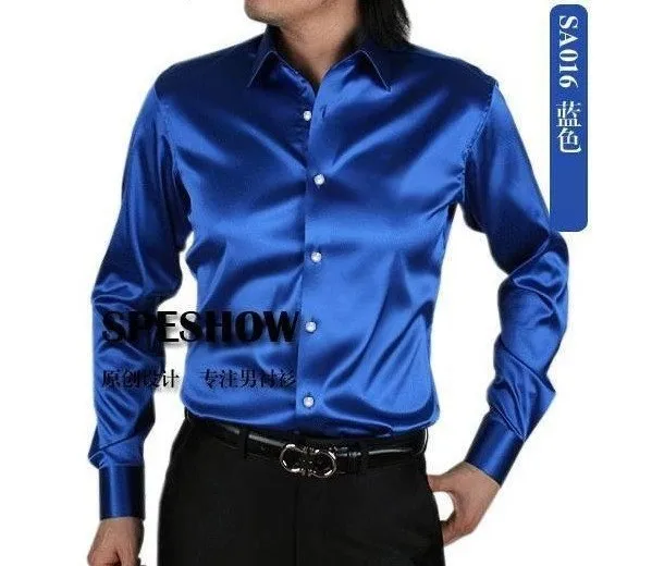 Free Shipping shirt Men's SA015 and retail White shiny silk satin long-sleeved