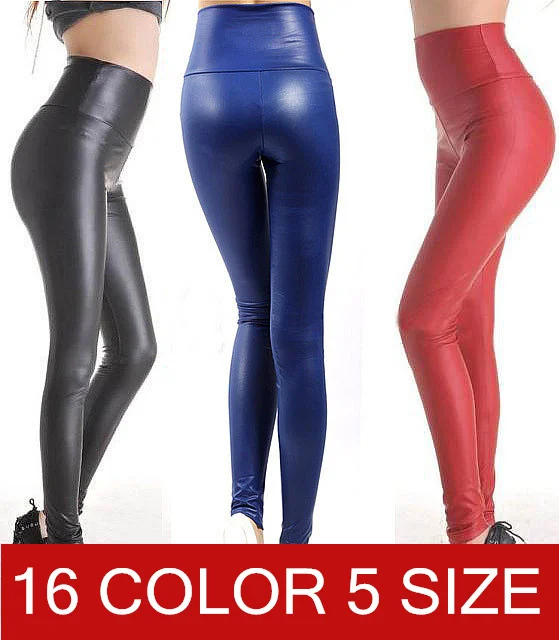 Plus Size Free shipping 2016 New Fashion women's Sexy Skinny Faux Leather High Waist Leggings Pants XS/S/M/L/XL 17 colors