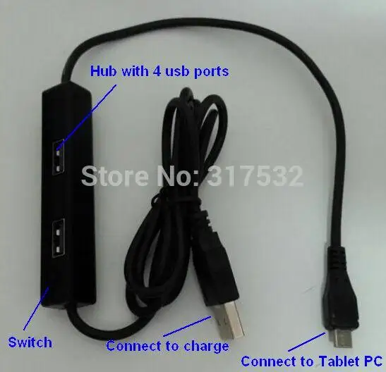2016 new 4ports USB OTG Charger HUB cable for Tablet thinkpad 8,X98, M80ta,WT-8,Miix2,ME-400C,V8P,W4-820,V975I,T100ta more