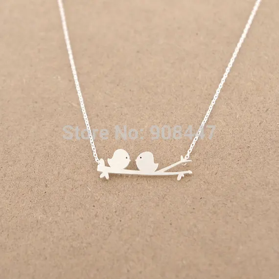 2016 New Tiny Love Birds on Branch Women Necklace Cute Twins Birds Animal Pendant Necklaces for Women Birthday Gifts N018
