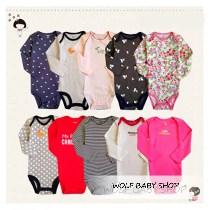 Retail 5pcs/pack 0-2yrs long-Sleeved Baby Infant cartoon bodysuits for boys girls jumpsuits Clothing 2014 new free shipping