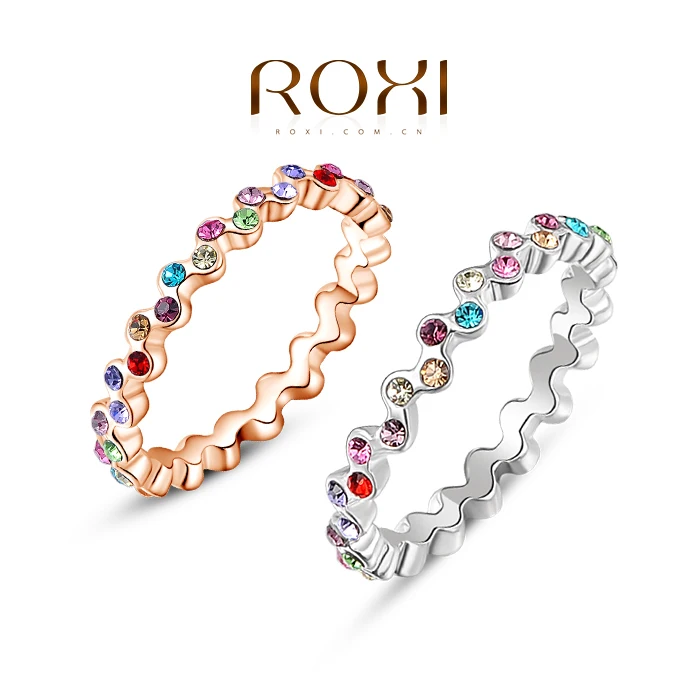 ROXI Brand Sparkling Colorful Crystal Rings Rose/White Gold Plated Wedding Jewelry Romantic Valentine's Gift for Women