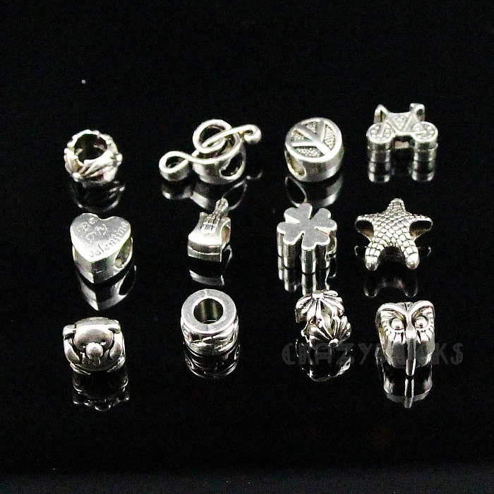 Mix Colors Metal Silver Plated Big Hole Loose Beads charm For DIY Jewelry Bracelet For European Bracelets