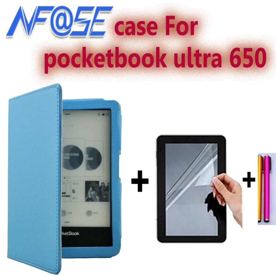 new  protective pu leather case for pocketbook ultra 650 cover case +screen protector/protective film +stylus