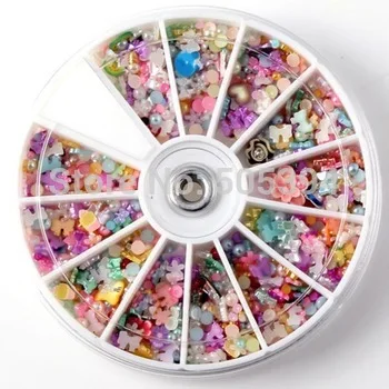 1200pcs Wheel Mixed Nail Art Tips Glitters Rhinestones Slice Decoration Manicure