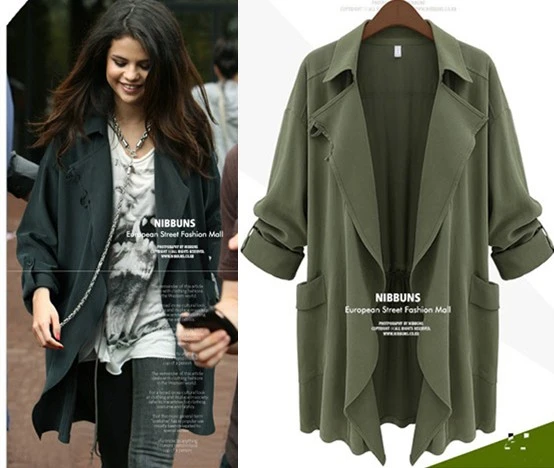 Autumn 2014 Fashion Long Trench Coat Overcoat for Women Loose Drawstring Cardigans Plus size XXXXXL Windbreaker military coat