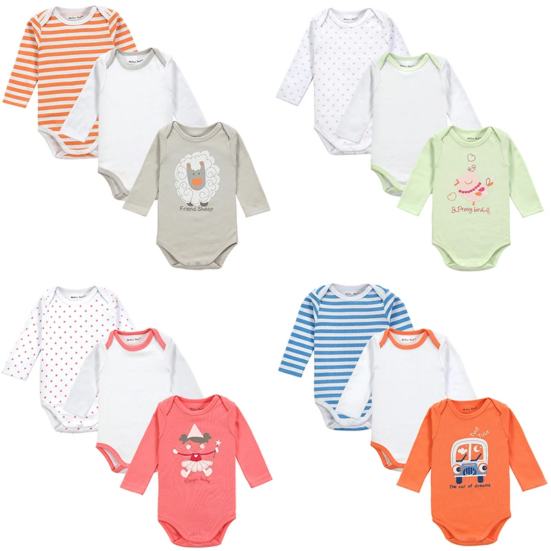Fantasia Infantil 3Pieces/lot Baby Body 100% Cotton 4 Styles Cute Animal Trimmed Baby Boy Clothes Jumpsuit  Winter Romper