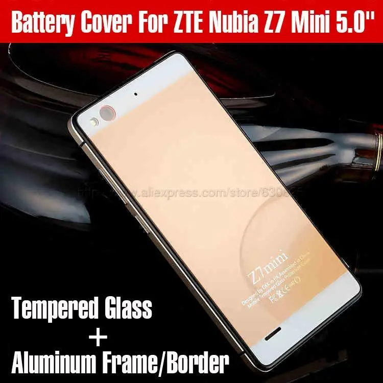 10 Color,Aluminum Frame/Border With Tempered Glass Back Battery Cover For ZTE Nubia Z7 Mini 5.0" 4G LTE Luxury Mobile Phone Bag