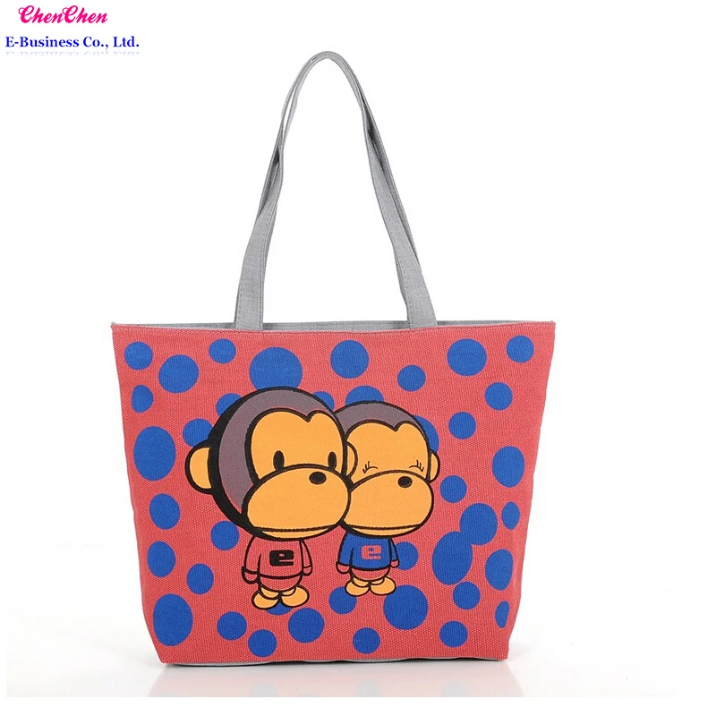 H80 fashion women's canvas handbag casual animal prints messenger bag large capacity cartoon shoulder bag shopping bags