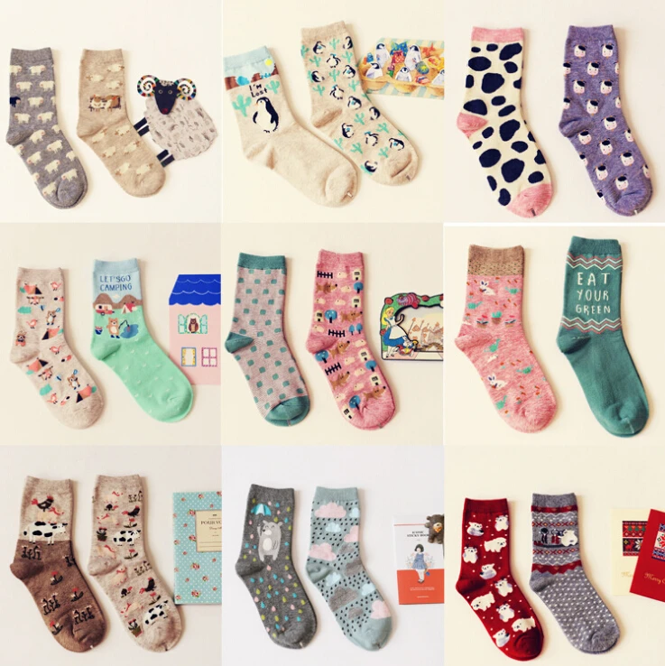Brand Caramella autumn winter cute cartoon series cotton socks for women fashion animal pattern female socks 2pairs/lot