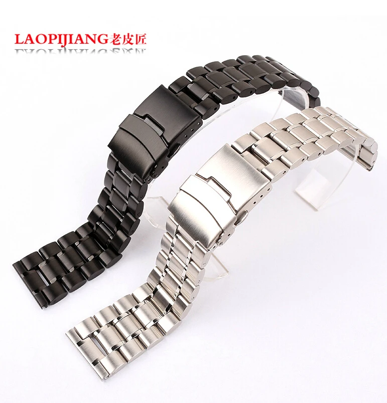 Men Women 18mm 20mm 22mm 24mm High Quality Silver Black Stainless Steel Watch Band Strap Bracelet Double Security Buckle Clasp  