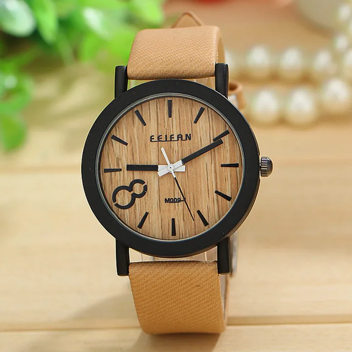 4 Colors New Arrival FeifanWatch Wood Grain Print Big Dial Watch High Quality PU Leather Watch Women Quartz Watch BW-SB-1303