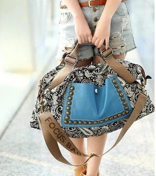 Hot Casual fashion ladies retro canvas bag female bag big bag handbag diagonal package female rivet shoulder bag women No mail 
