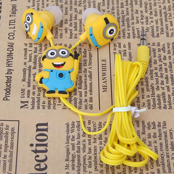 2015 Cute Cartoon Minions Wired Earphone And Headphone Earbuds Headsets For your Phone Samsung s3 s4 s5 MP3 MP4
